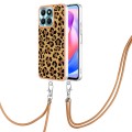 For Honor X6a Electroplating Dual-side IMD Phone Case with Lanyard(Leopard Print)
