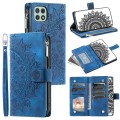 For Samsung Galaxy A22 5G Multi-Card Totem Zipper Leather Phone Case(Blue)