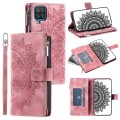 For Samsung Galaxy A12 5G Multi-Card Totem Zipper Leather Phone Case(Pink)