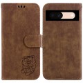 For Google Pixel 8a Little Tiger Embossed Leather Phone Case(Brown)