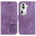 For  OPPO Reno11 Pro 5G Global Little Tiger Embossed Leather Phone Case(Purple)