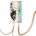 For OPPO Reno11 5G Global Electroplating Dual-side IMD Phone Case with Lanyard(Lucky Dog)