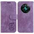 For Realme 12+ Little Tiger Embossed Leather Phone Case(Purple)