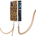 For Motorola Moto G14 Electroplating Dual-side IMD Phone Case with Lanyard(Leopard Print)
