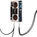 For Motorola Moto G14 Electroplating Dual-side IMD Phone Case with Lanyard(Retro Radio)