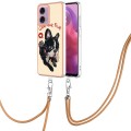 For Motorola Moto G04 4G / G24 4G Electroplating Dual-side IMD Phone Case with Lanyard(Lucky Dog)