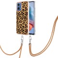 For Motorola Moto G34 Electroplating Dual-side IMD Phone Case with Lanyard(Leopard Print)