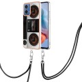 For Motorola Moto G34 Electroplating Dual-side IMD Phone Case with Lanyard(Retro Radio)