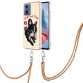 For Motorola Moto G34 Electroplating Dual-side IMD Phone Case with Lanyard(Lucky Dog)