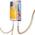 For Motorola Moto G34 Electroplating Dual-side IMD Phone Case with Lanyard(Draft Beer)