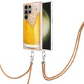 For Samsung Galaxy S23 Ultra 5G Electroplating Dual-side IMD Phone Case with Lanyard(Draft Beer)