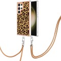 For Samsung Galaxy S24 Ultra 5G Electroplating Dual-side IMD Phone Case with Lanyard(Leopard Print)