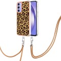 For Samsung Galaxy A15 5G Electroplating Dual-side IMD Phone Case with Lanyard(Leopard Print)