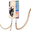 For Samsung Galaxy A05s Electroplating Dual-side IMD Phone Case with Lanyard(Lucky Dog)