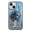 For iPhone 15 Aurora Series Painted Pattern Phone Case(Black Wolf)