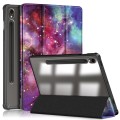 For Samsung Galaxy Tab S9 Acrylic 3-folding Painted Smart Leather Tablet Case(Milky Way)