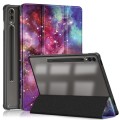 For Samsung Galaxy Tab S9+ Acrylic 3-folding Painted Smart Leather Tablet Case(Milky Way)