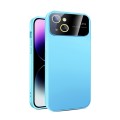 For iPhone 14 Plus Large Glass Window PC Phone Case with Integrated Lens Film(Sky Blue)