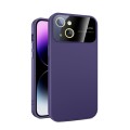 For iPhone 14 Large Glass Window PC Phone Case with Integrated Lens Film(Dark Purple)