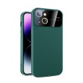 For iPhone 14 Large Glass Window PC Phone Case with Integrated Lens Film(Green)