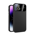For iPhone 14 Large Glass Window PC Phone Case with Integrated Lens Film(Black)