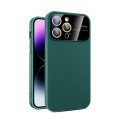 For iPhone 14 Pro Max Large Glass Window PC Phone Case with Integrated Lens Film(Green)