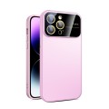 For iPhone 14 Pro Max Large Glass Window PC Phone Case with Integrated Lens Film(Pink)