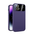 For iPhone 13 Large Glass Window PC Phone Case with Integrated Lens Film(Dark Purple)