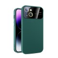 For iPhone 13 Large Glass Window PC Phone Case with Integrated Lens Film(Green)