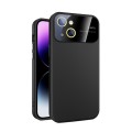 For iPhone 13 Large Glass Window PC Phone Case with Integrated Lens Film(Black)