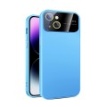For iPhone 13 Large Glass Window PC Phone Case with Integrated Lens Film(Sky Blue)