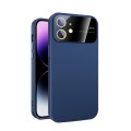 For iPhone 12 Large Glass Window PC Phone Case with Integrated Lens Film(Royal Blue)