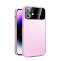 For iPhone 12 Large Glass Window PC Phone Case with Integrated Lens Film(Pink)