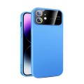 For iPhone 12 Large Glass Window PC Phone Case with Integrated Lens Film(Sky Blue)