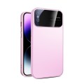 For iPhone XS Large Glass Window PC Phone Case with Integrated Lens Film(Pink)