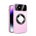 For iPhone 11 Large Glass Window Magnetic Magsafe Phone Case with Lens Film(Pink)