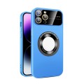 For iPhone 11 Pro Large Glass Window Magnetic Magsafe Phone Case with Lens Film(Sky Blue)