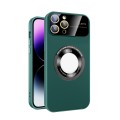 For iPhone 11 Pro Max Large Glass Window Magnetic Magsafe Phone Case with Lens Film(Green)