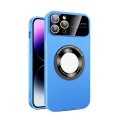 For iPhone 11 Pro Max Large Glass Window Magnetic Magsafe Phone Case with Lens Film(Sky Blue)