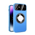 For iPhone 12 Large Glass Window Magnetic Magsafe Phone Case with Lens Film(Sky Blue)