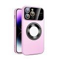 For iPhone 13 Pro Large Glass Window Magnetic Magsafe Phone Case with Lens Film(Pink)