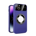 For iPhone 14 Large Glass Window Magnetic Magsafe Phone Case with Lens Film(Dark Purple)