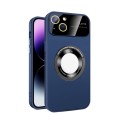 For iPhone 14 Large Glass Window Magnetic Magsafe Phone Case with Lens Film(Royal Blue)