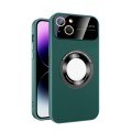 For iPhone 14 Plus Large Glass Window Magnetic Magsafe Phone Case with Lens Film(Green)