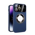 For iPhone 14 Pro Large Glass Window Magnetic Magsafe Phone Case with Lens Film(Royal Blue)
