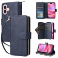 For iPhone 16 9 Card Slots Zipper Wallet Bag Leather Phone Case(Blue)