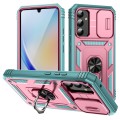 For Samsung Galaxy A34 Sliding Camshield TPU + PC Phone Case with Holder(Pink+Green)