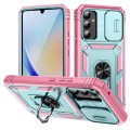 For Samsung Galaxy A34 Sliding Camshield TPU + PC Phone Case with Holder(Green+Pink)