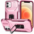 For iPhone 12 / 12 Pro Sliding Camshield Holder Phone Case(Pink + Rose Red)