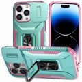 For iPhone 13 Pro Max Sliding Camshield Holder Phone Case(Grey Green + Pink)